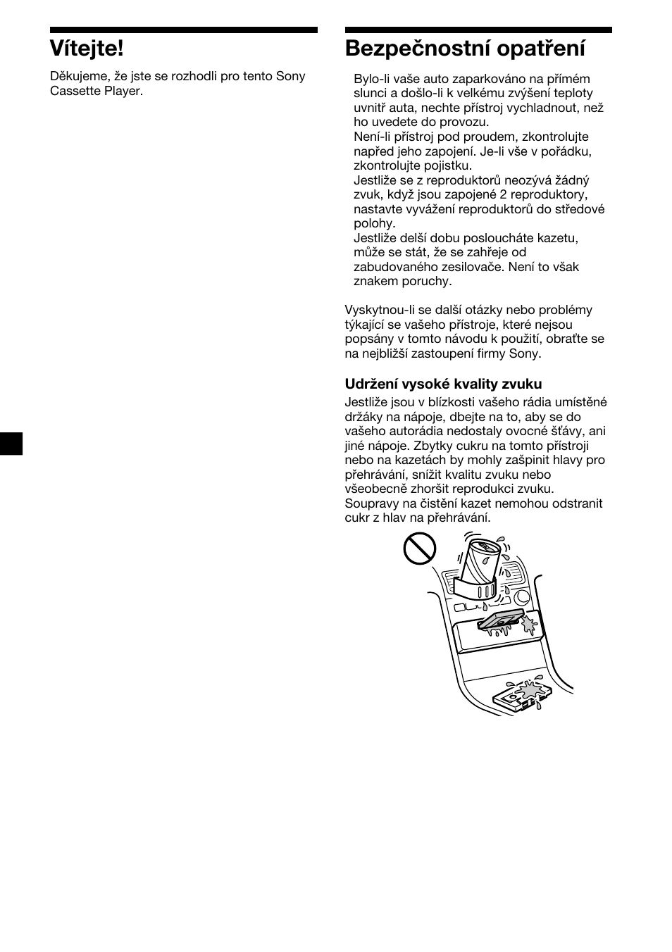 2bezpečnostní opatření, Vítejte | Sony XR-1300R User Manual | Page 42 / 100