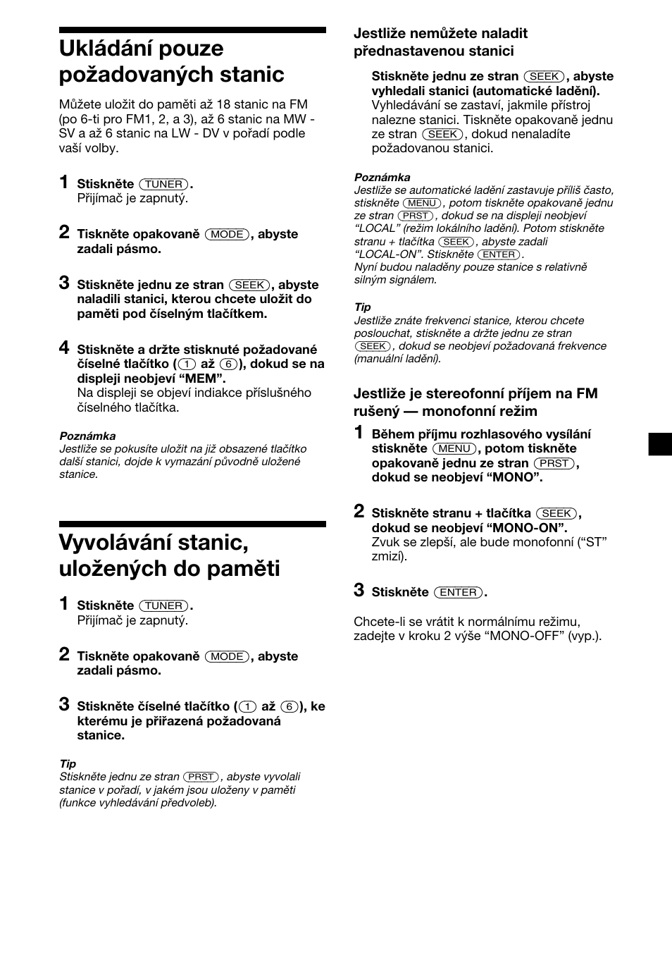 9ukládání pouze požadovaných stanic, Vyvolávání stanic, uložených do paměti | Sony XR-1300R User Manual | Page 49 / 100