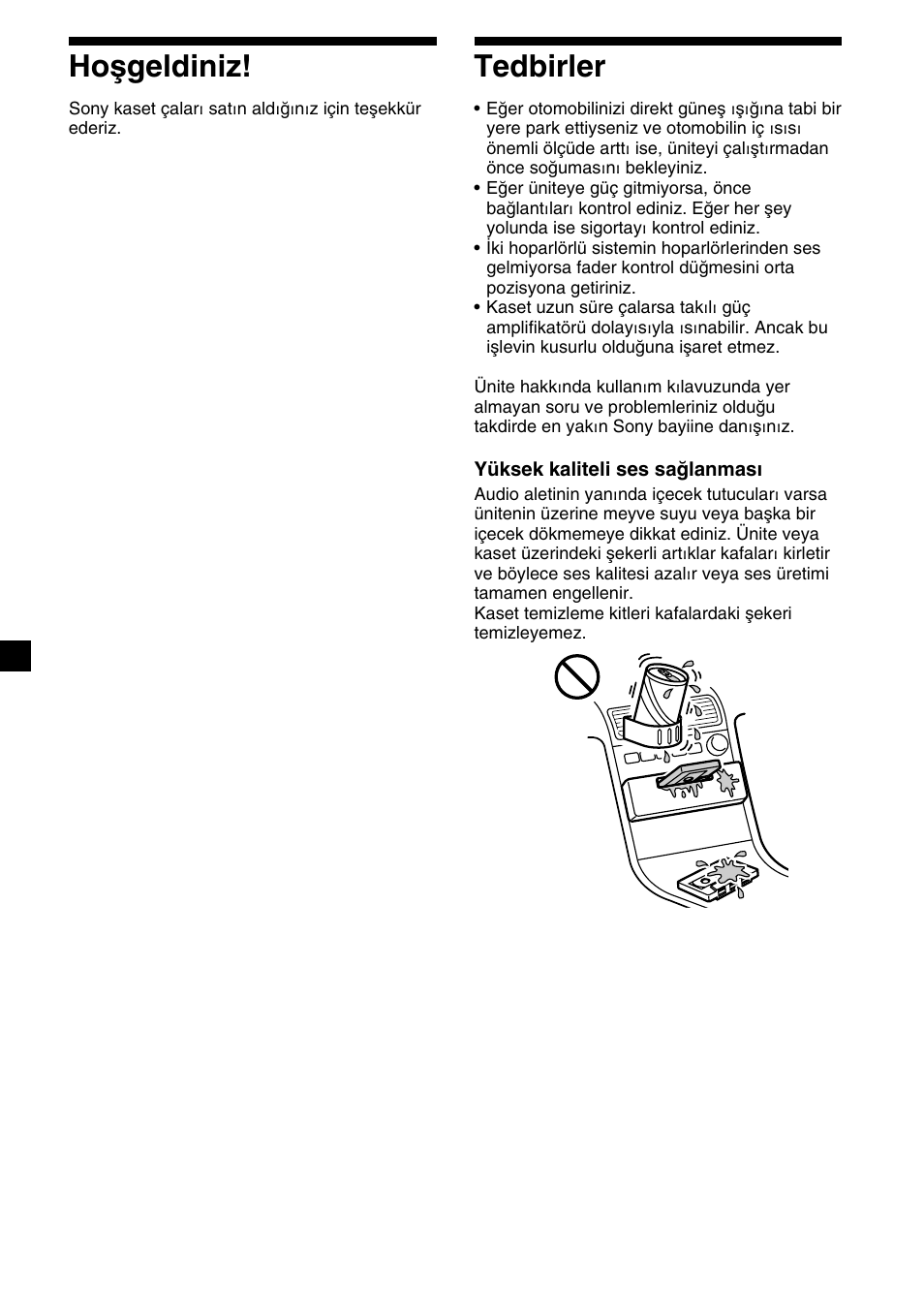 2tedbirler, Hoşgeldiniz | Sony XR-1300R User Manual | Page 62 / 100