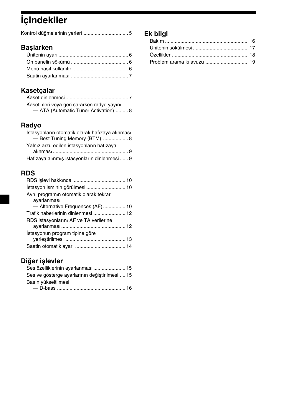 4içindekiler | Sony XR-1300R User Manual | Page 64 / 100