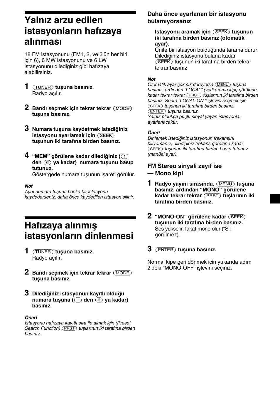 Hafızaya alınmış istasyonların dinlenmesi | Sony XR-1300R User Manual | Page 69 / 100