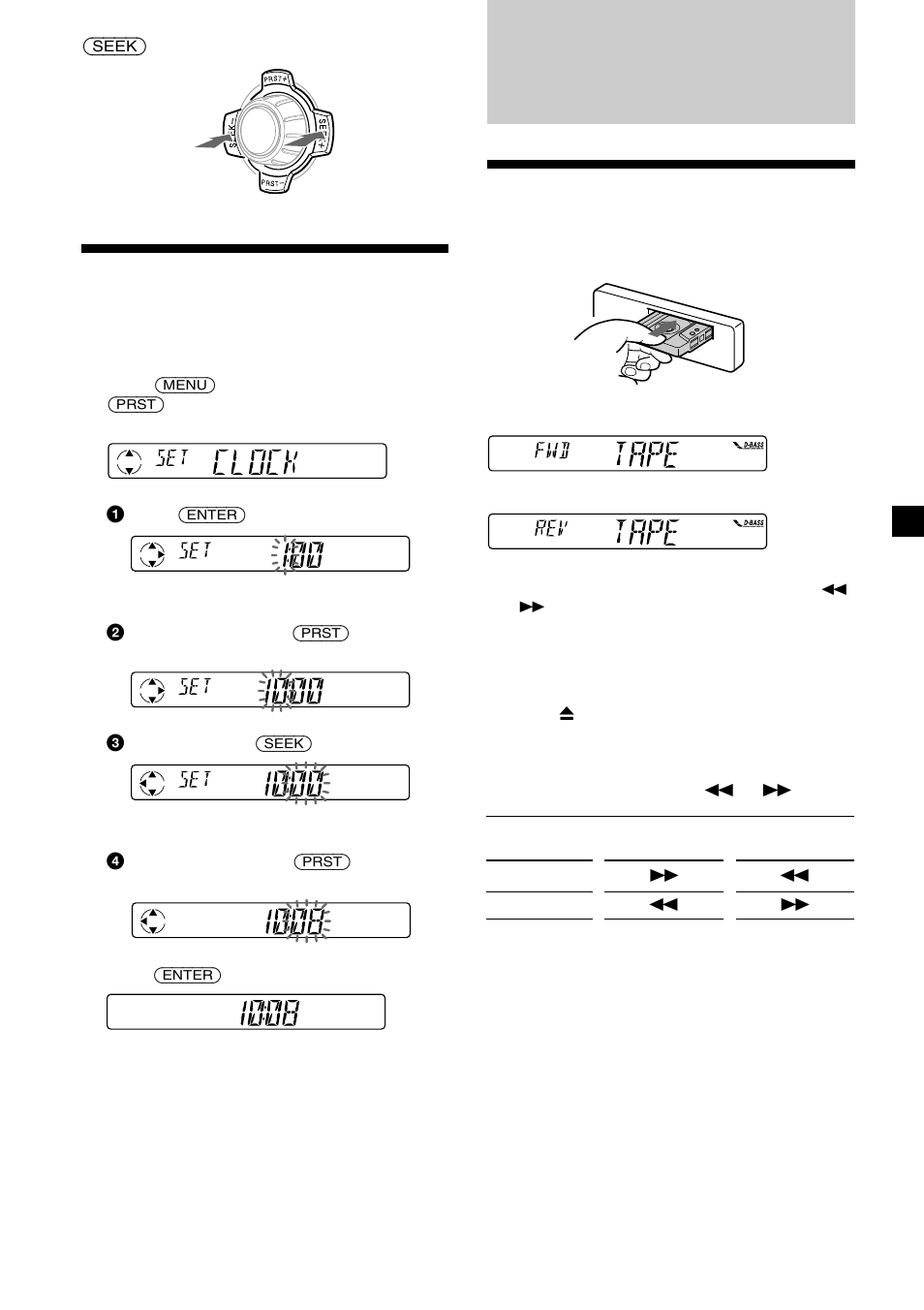 Cassette player, Listening to a tape, Setting the clock | Sony XR-1300R User Manual | Page 7 / 100