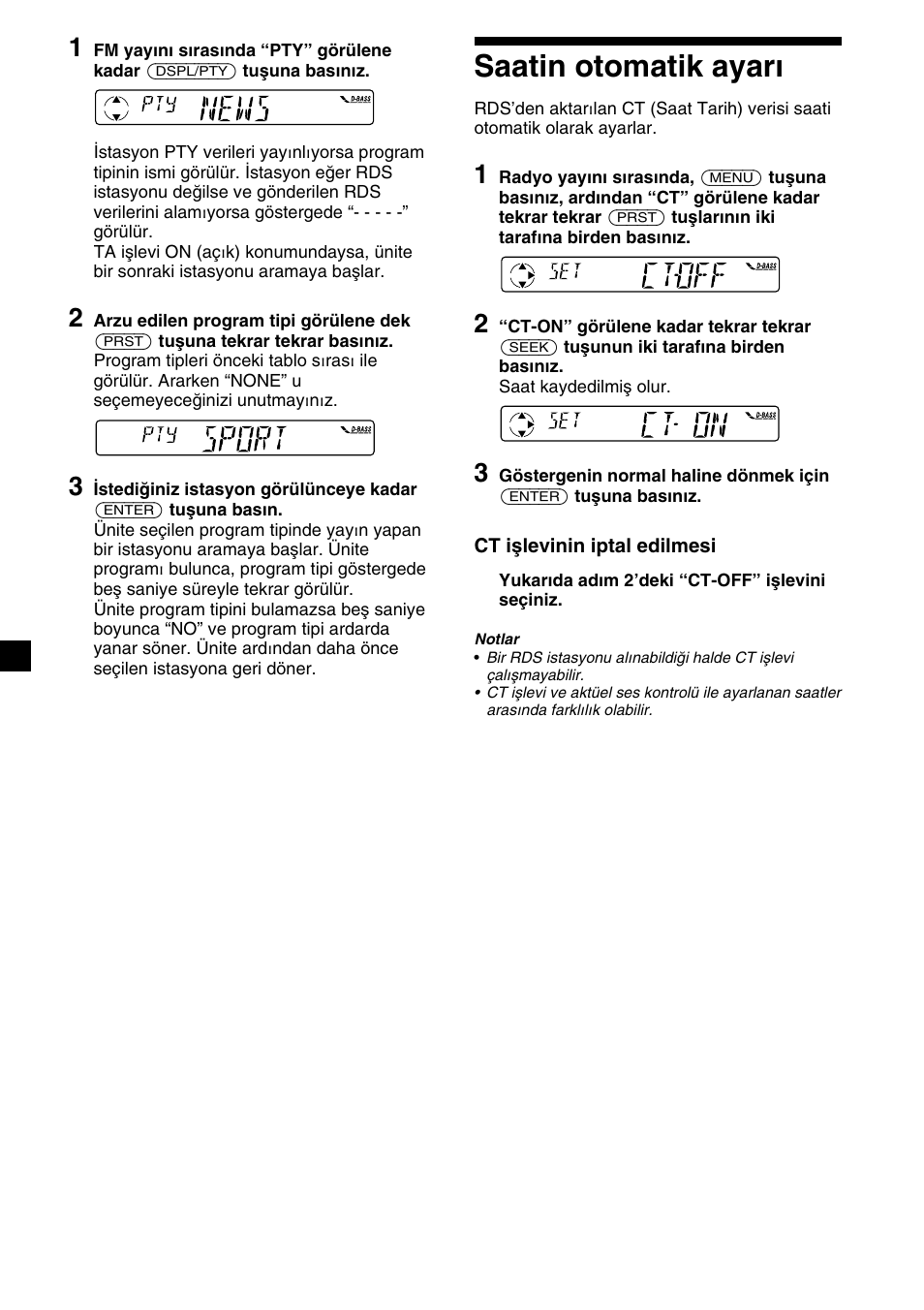 Saatin otomatik ayarı | Sony XR-1300R User Manual | Page 74 / 100