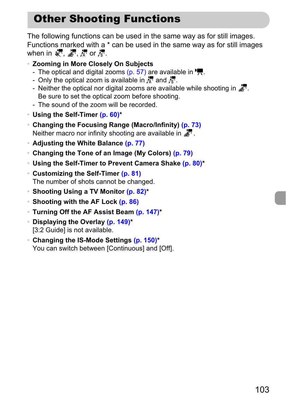 Other shooting functions | Canon IXUS 1000 HS User Manual | Page 103 / 178