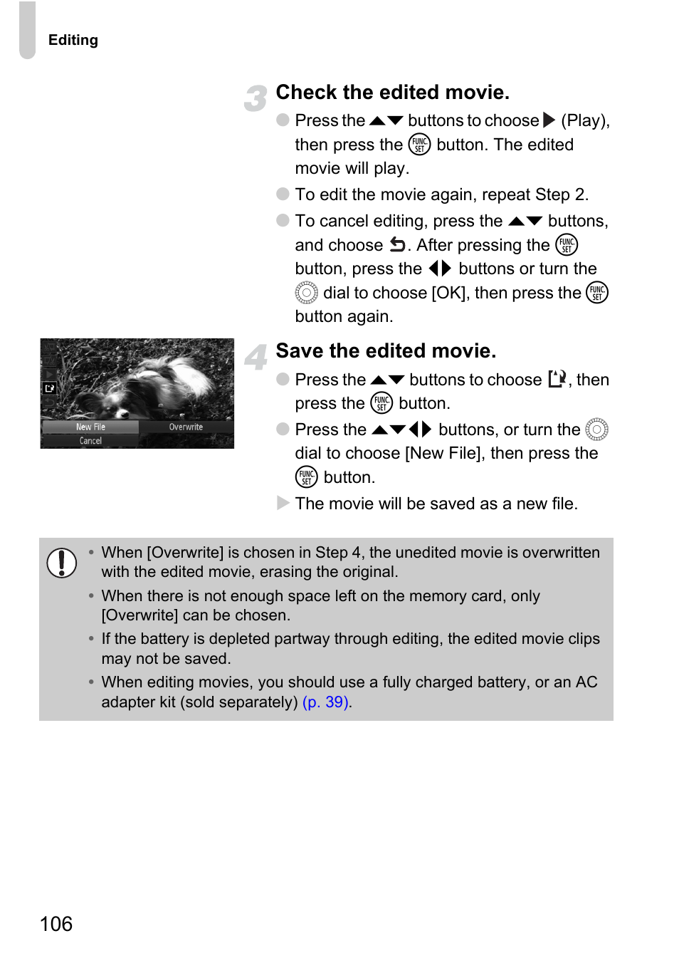 106 check the edited movie, Save the edited movie | Canon IXUS 1000 HS User Manual | Page 106 / 178