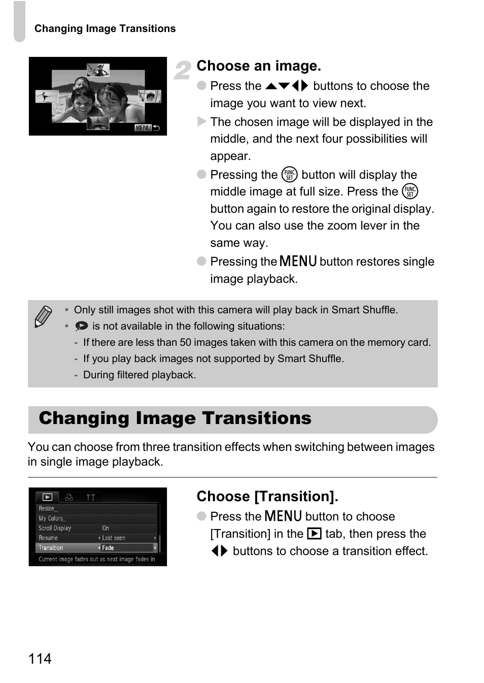 Changing image transitions, P. 114), 114 choose an image | Choose [transition | Canon IXUS 1000 HS User Manual | Page 114 / 178