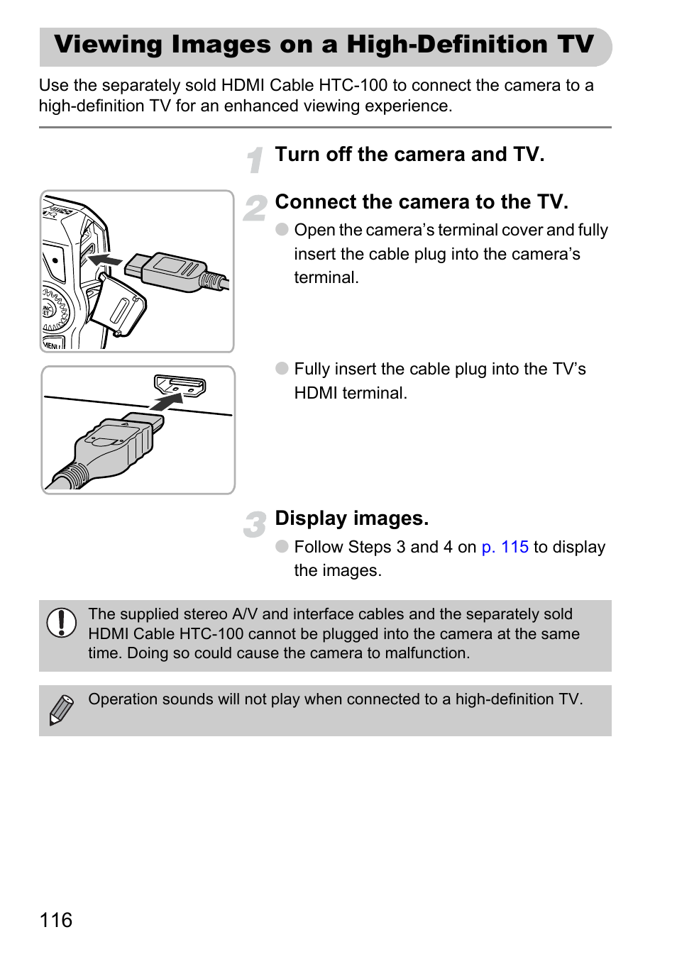 Viewing images on a high-definition tv, P. 116) | Canon IXUS 1000 HS User Manual | Page 116 / 178