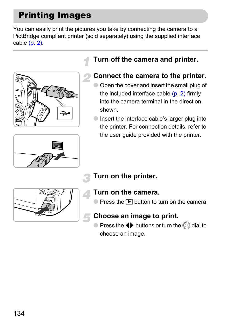 Printing images, Printer, P. 134) | Canon IXUS 1000 HS User Manual | Page 134 / 178