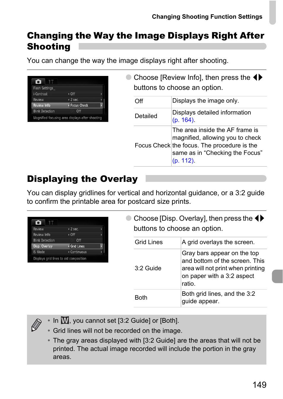 P. 149), Displaying the overlay | Canon IXUS 1000 HS User Manual | Page 149 / 178