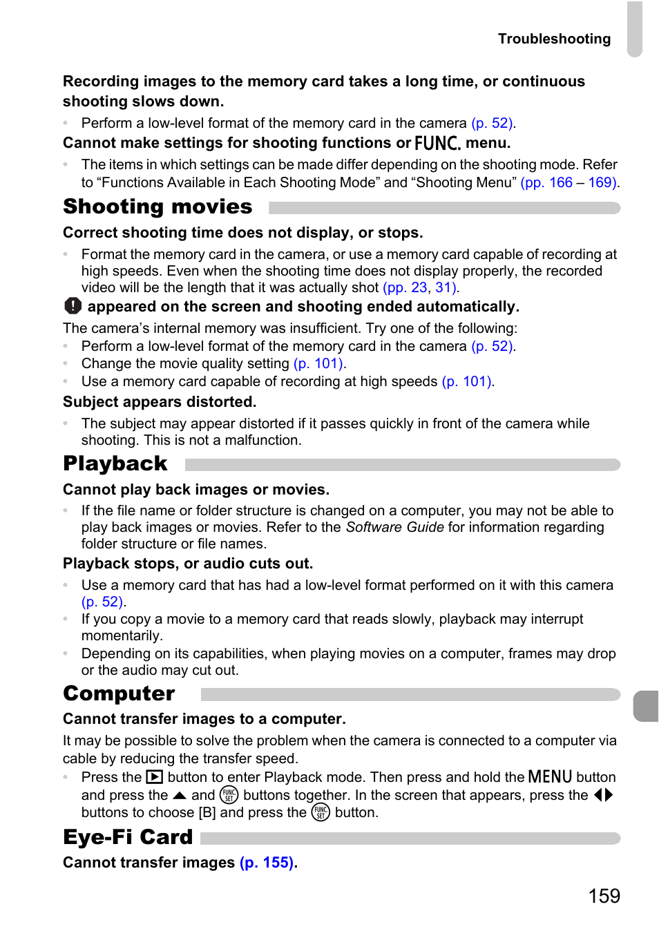 Shooting movies, Playback, Computer | Eye-fi card | Canon IXUS 1000 HS User Manual | Page 159 / 178