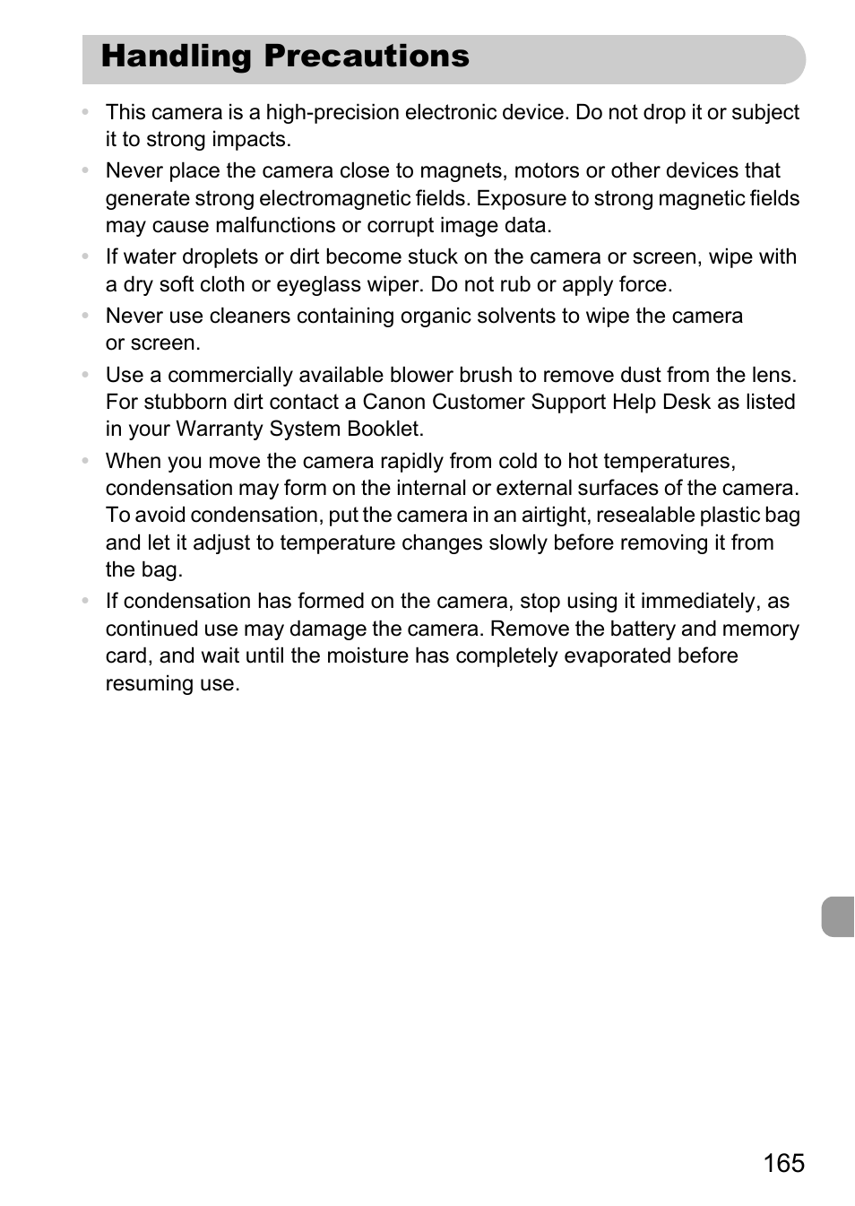 Handling precautions | Canon IXUS 1000 HS User Manual | Page 165 / 178
