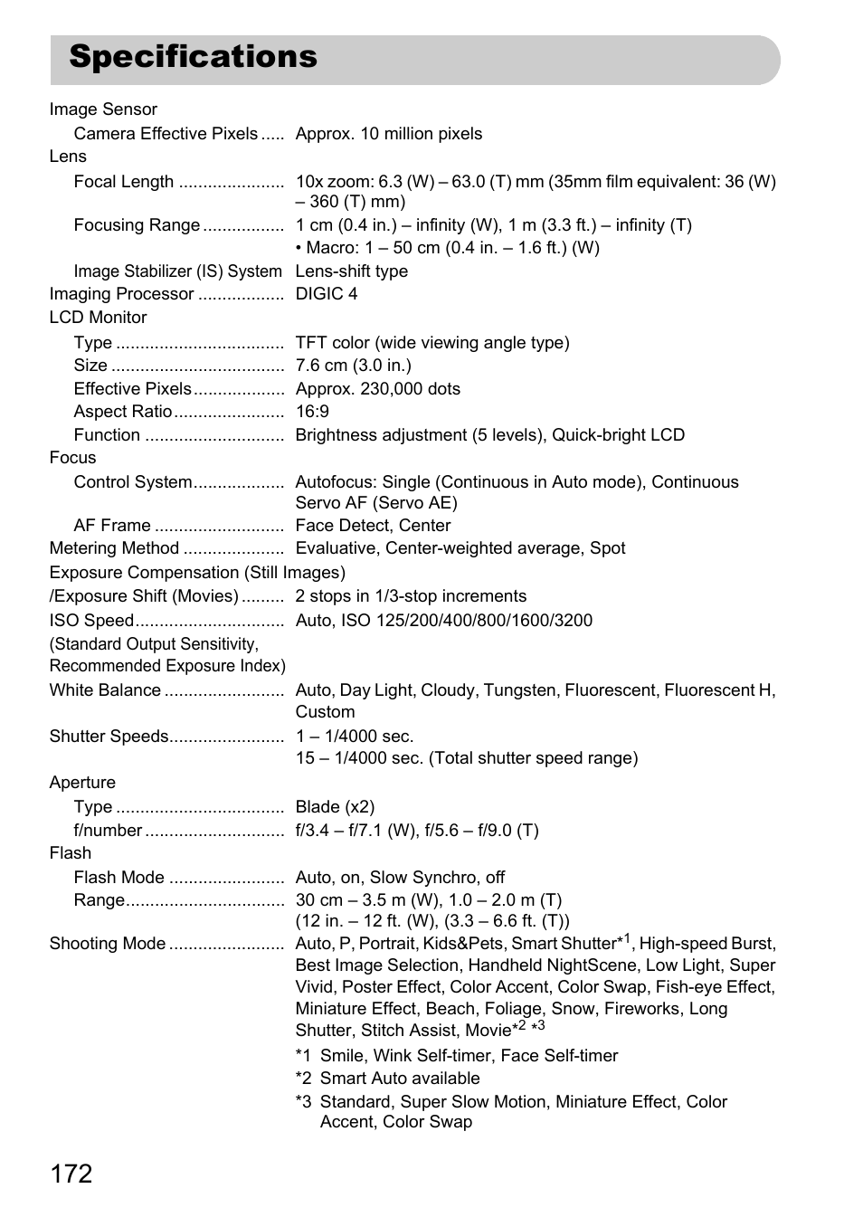 Specifications, P. 172) | Canon IXUS 1000 HS User Manual | Page 172 / 178