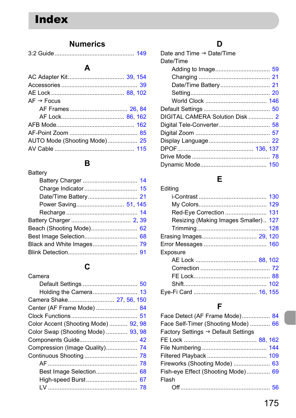 Index, Numerics | Canon IXUS 1000 HS User Manual | Page 175 / 178