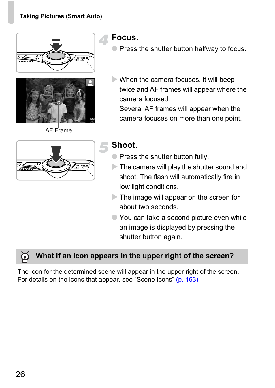 26 focus, Shoot | Canon IXUS 1000 HS User Manual | Page 26 / 178