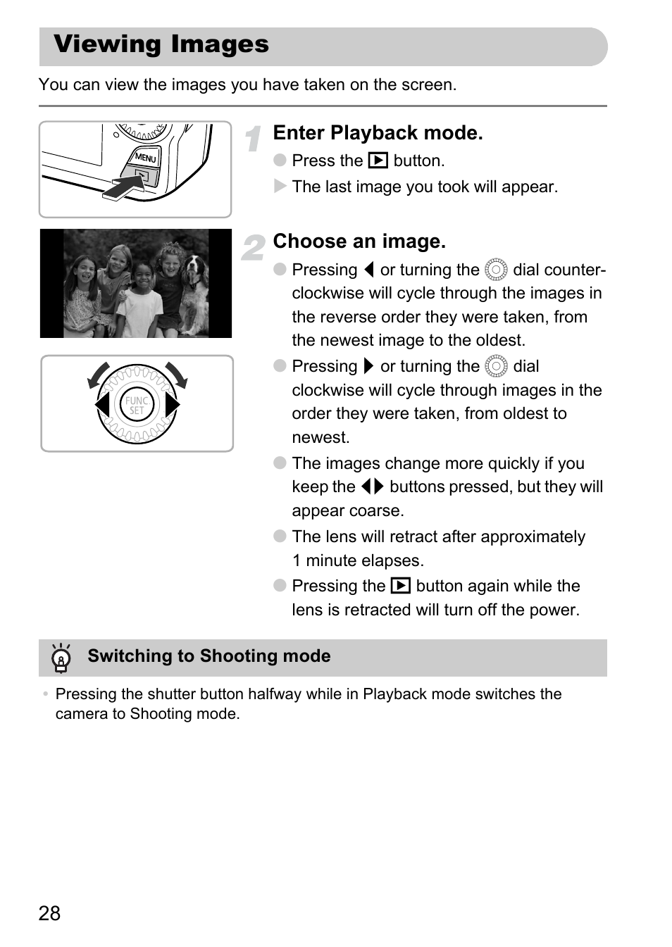 Viewing images, Enter playback mode, Choose an image | Canon IXUS 1000 HS User Manual | Page 28 / 178