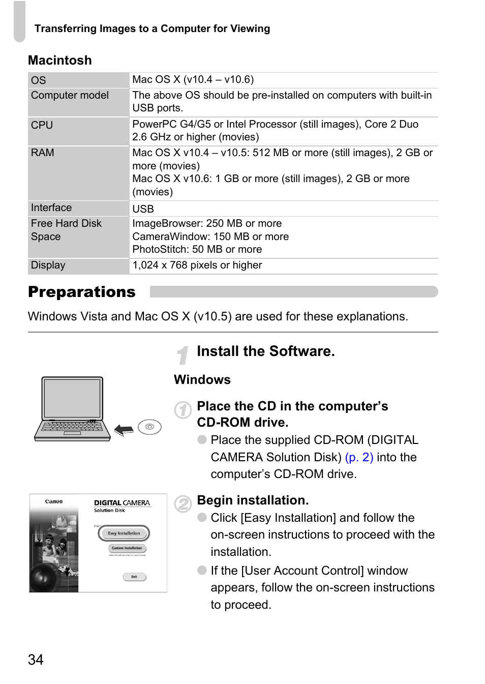 Preparations, Install the software | Canon IXUS 1000 HS User Manual | Page 34 / 178