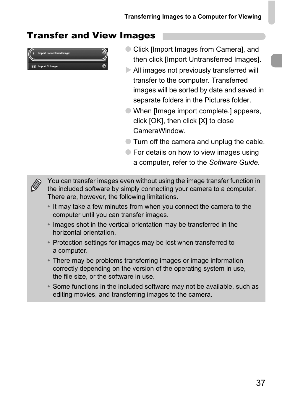 Transfer and view images | Canon IXUS 1000 HS User Manual | Page 37 / 178