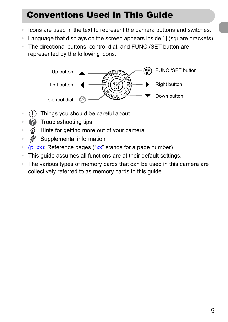 Conventions used in this guide | Canon IXUS 1000 HS User Manual | Page 9 / 178