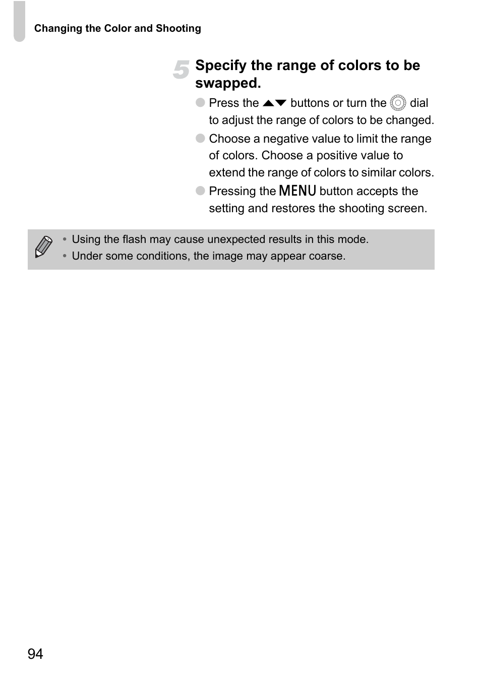 94 specify the range of colors to be swapped | Canon IXUS 1000 HS User Manual | Page 94 / 178