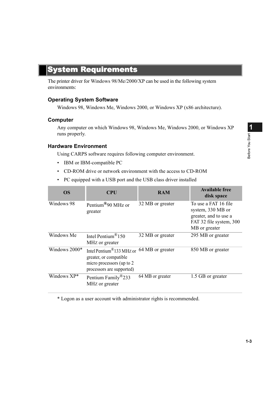 System requirements, System requirements -3 | Canon D300 User Manual | Page 11 / 121