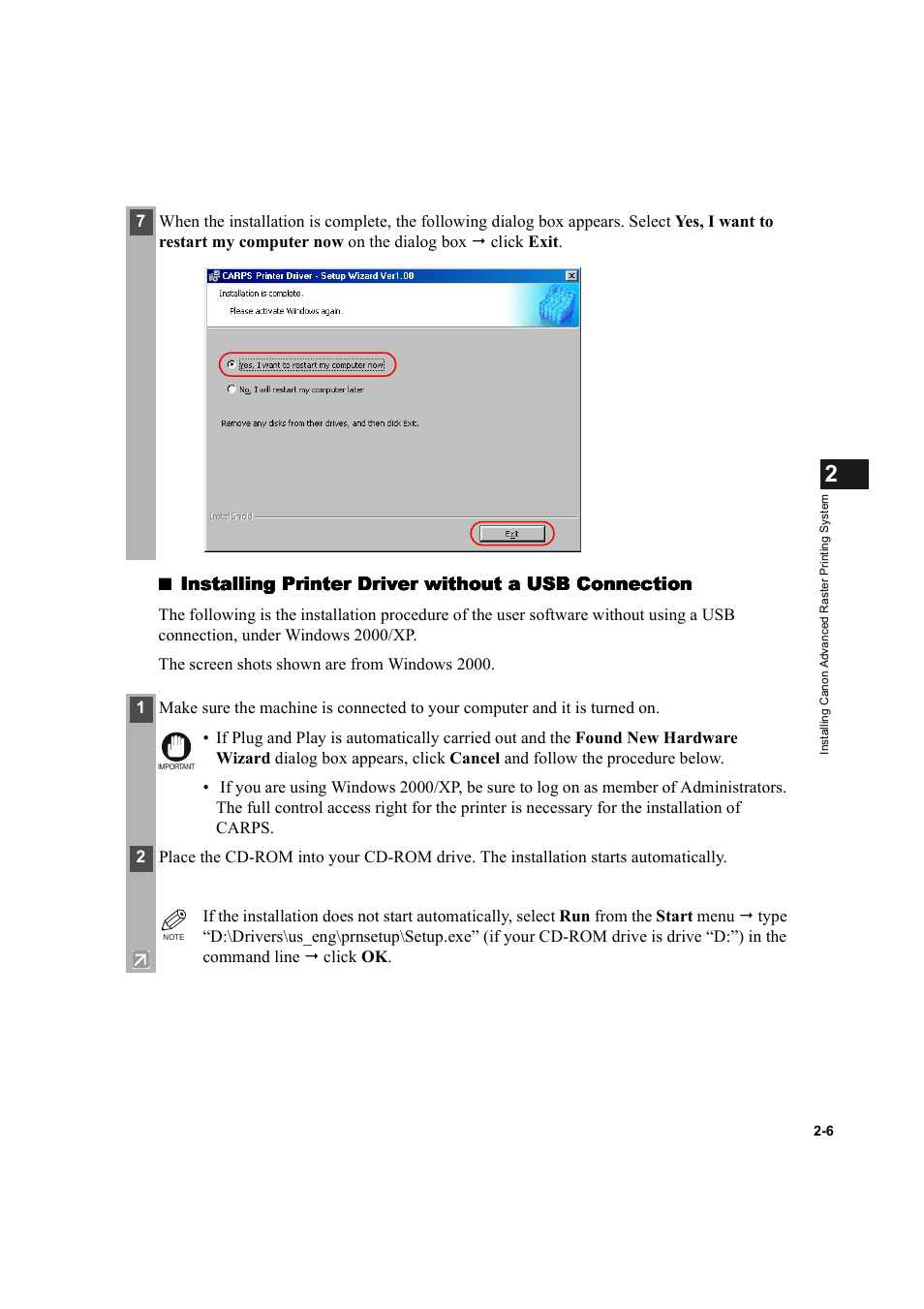 Installing printer driver without a usb connection | Canon D300 User Manual | Page 18 / 121