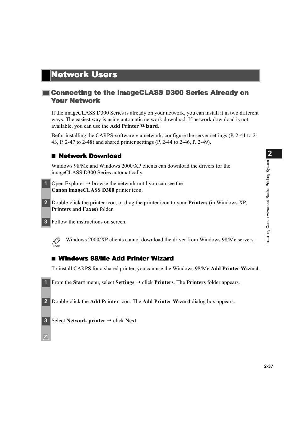 Network users, Network users -37, Connecting to the imageclass d300 series | Already on your network -37 | Canon D300 User Manual | Page 49 / 121