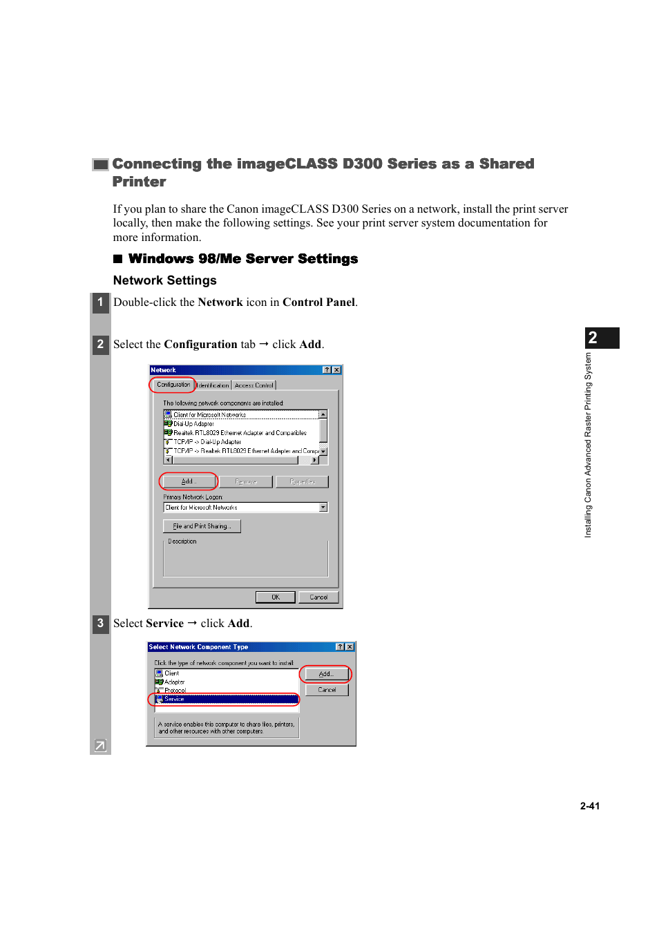 Connecting the imageclass d300 series, As a shared printer -41 | Canon D300 User Manual | Page 53 / 121