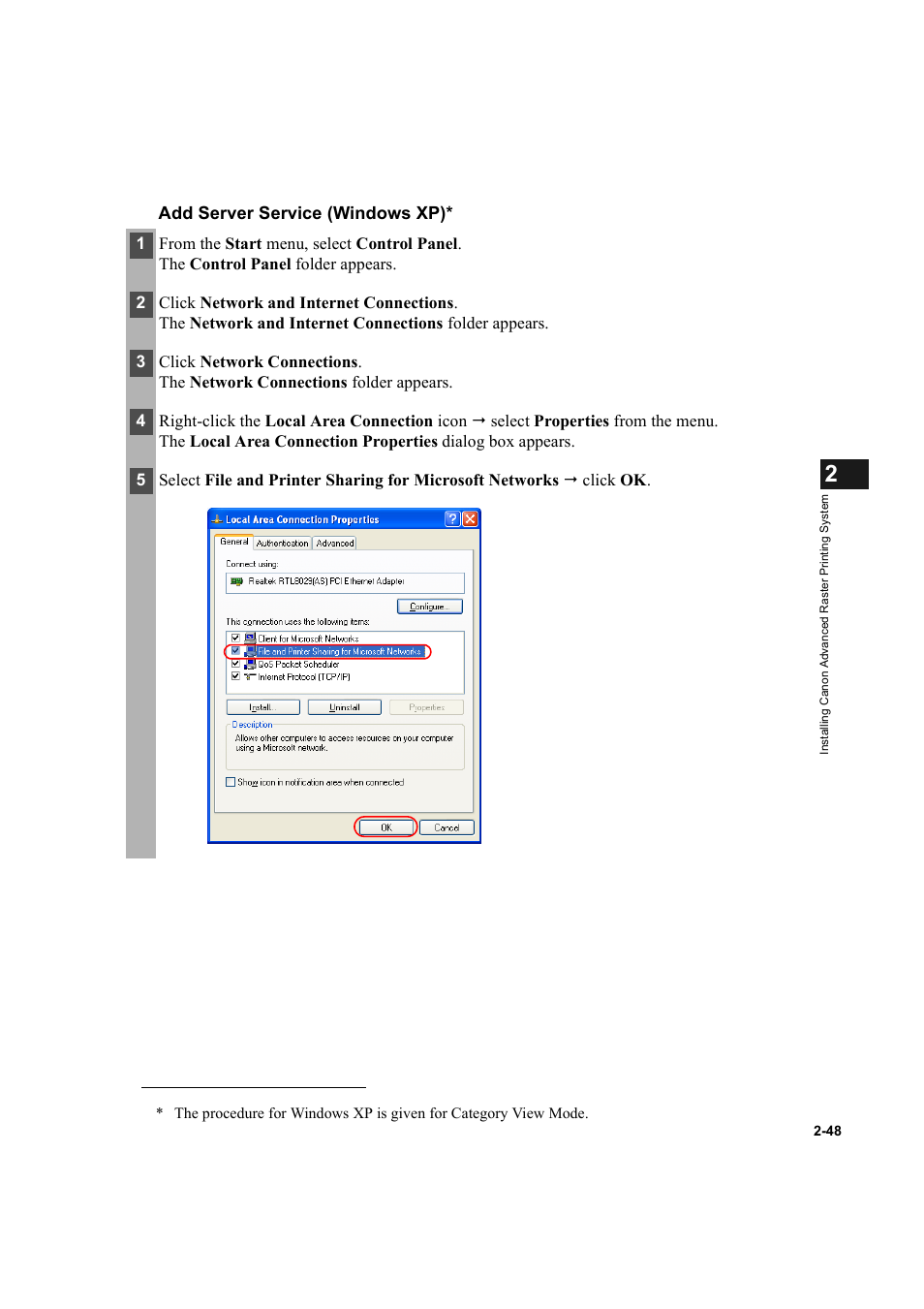 Add server service (windows xp) | Canon D300 User Manual | Page 60 / 121