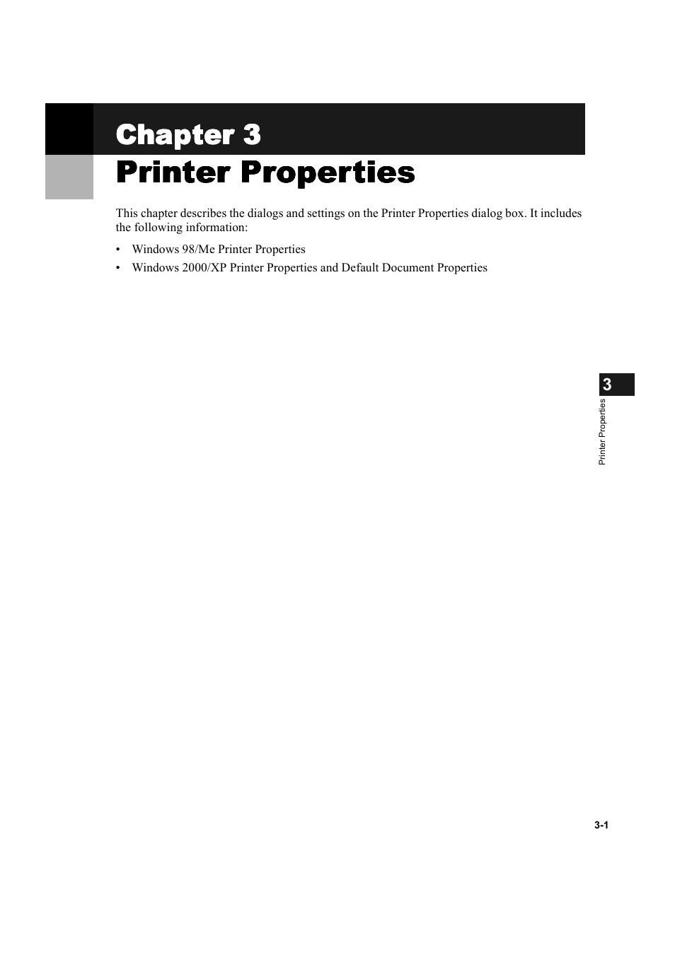 Printer properties, Chapter 3: printer properties, Chapter 3 | Canon D300 User Manual | Page 62 / 121