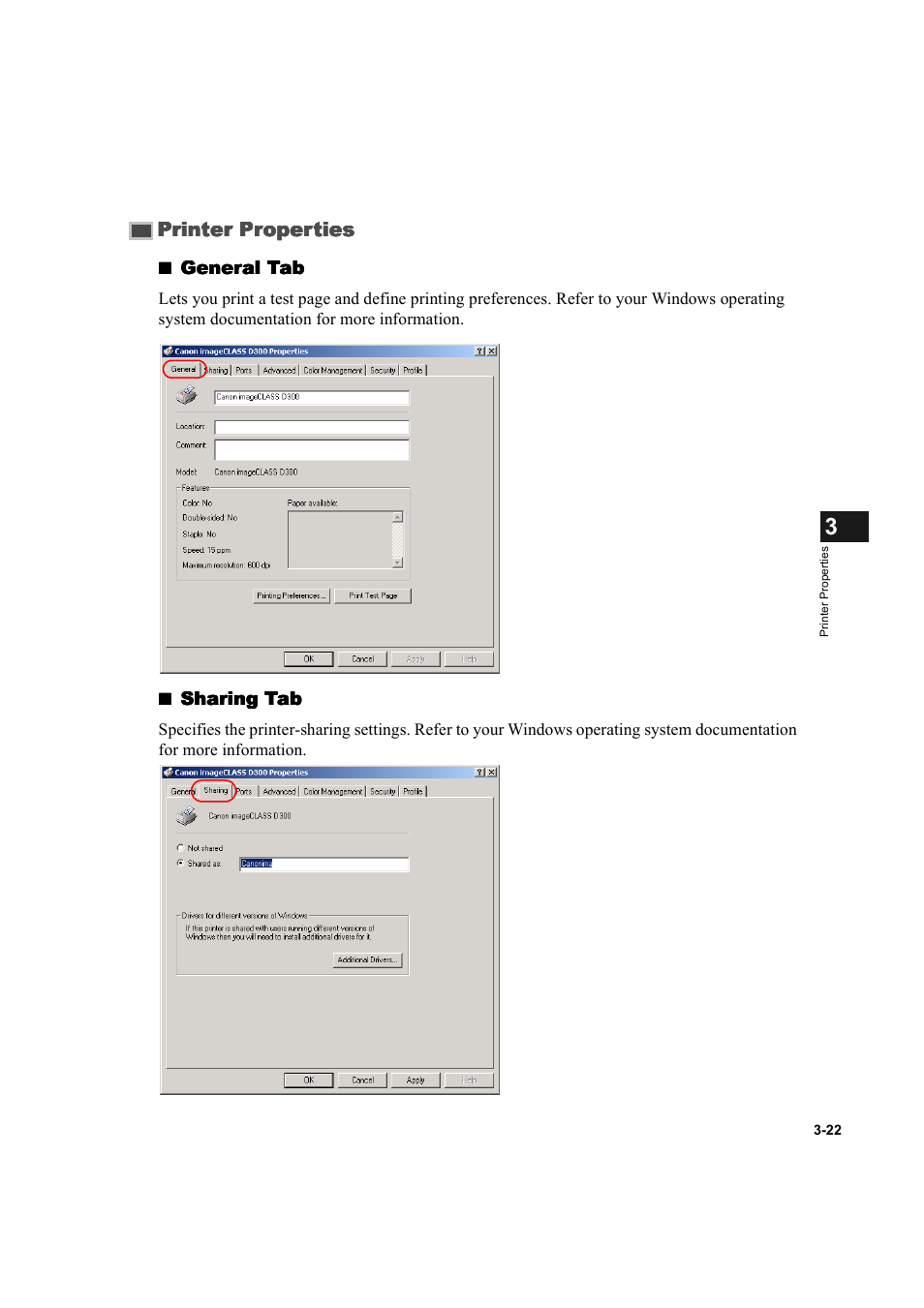 Printer properties -22 | Canon D300 User Manual | Page 83 / 121