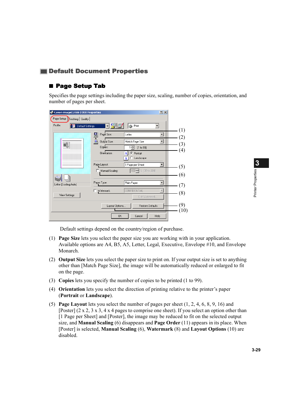Default document properties -29, Default document properties | Canon D300 User Manual | Page 90 / 121