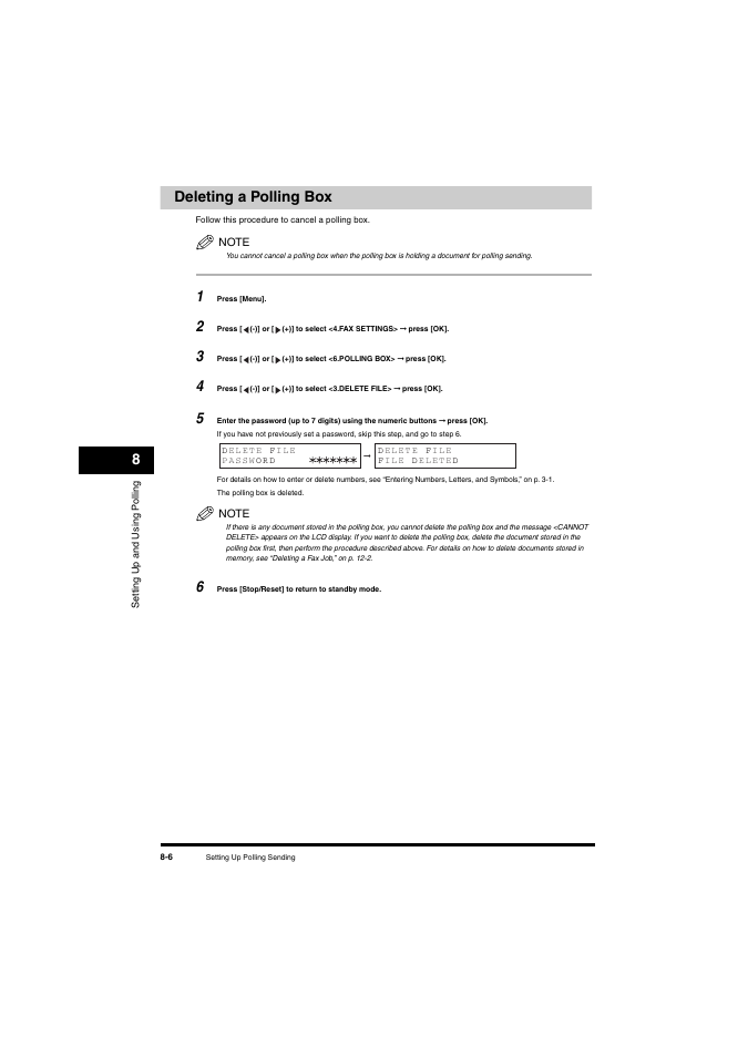 Deleting a polling box, Deleting a polling box -6, 8deleting a polling box | Canon L380S User Manual | Page 102 / 224