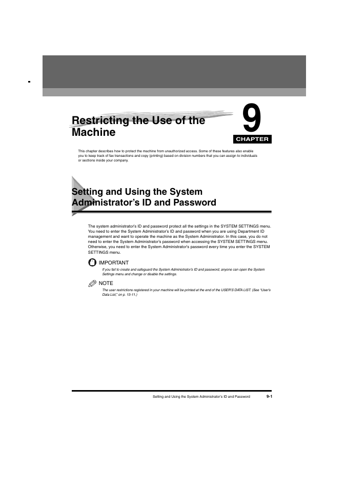 Restricting the use of the machine, Chapter 9 | Canon L380S User Manual | Page 103 / 224