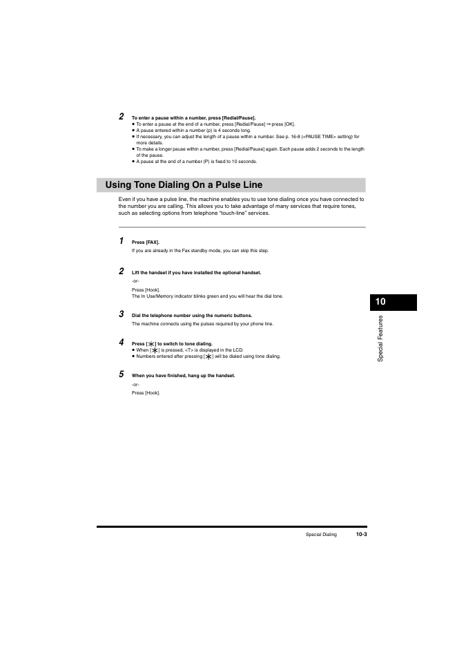 Using tone dialing on a pulse line, Using tone dialing on a pulse line -3 | Canon L380S User Manual | Page 115 / 224