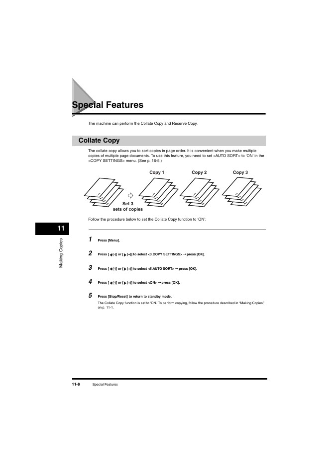 Special features, Collate copy, Special features -8 | Collate copy -8 | Canon L380S User Manual | Page 127 / 224