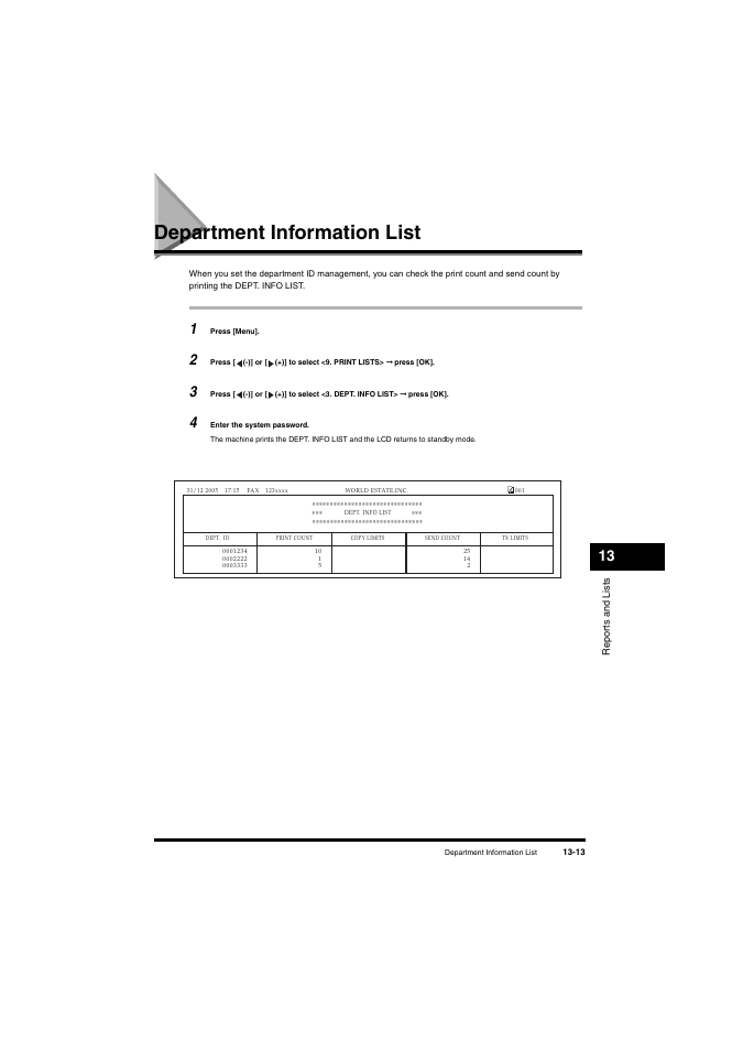 Department information list, Department information list -13 | Canon L380S User Manual | Page 146 / 224