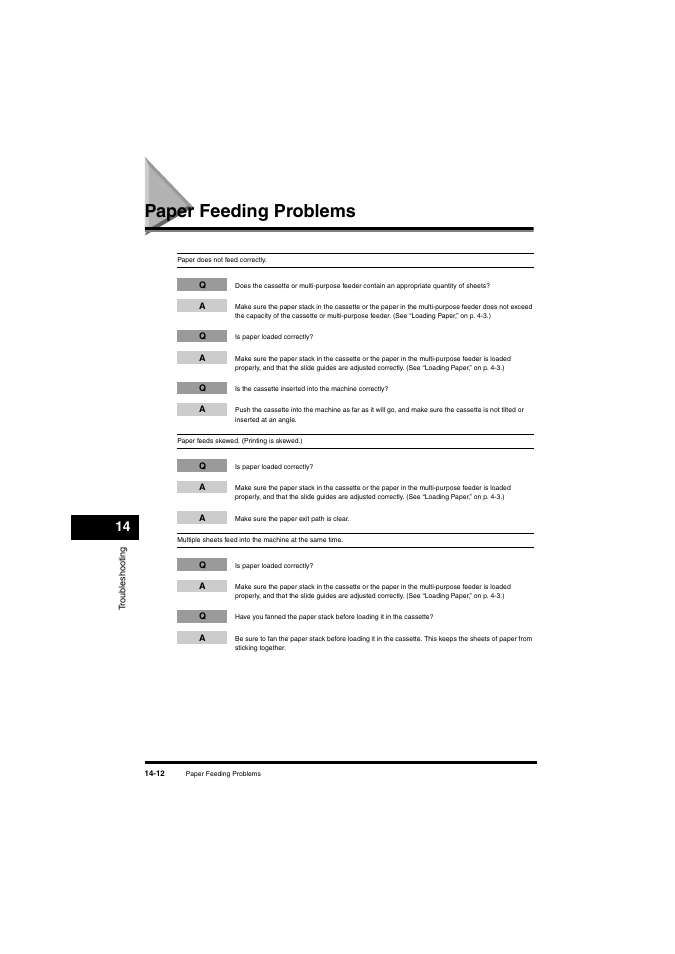 Paper feeding problems, Paper feeding problems -12 | Canon L380S User Manual | Page 160 / 224