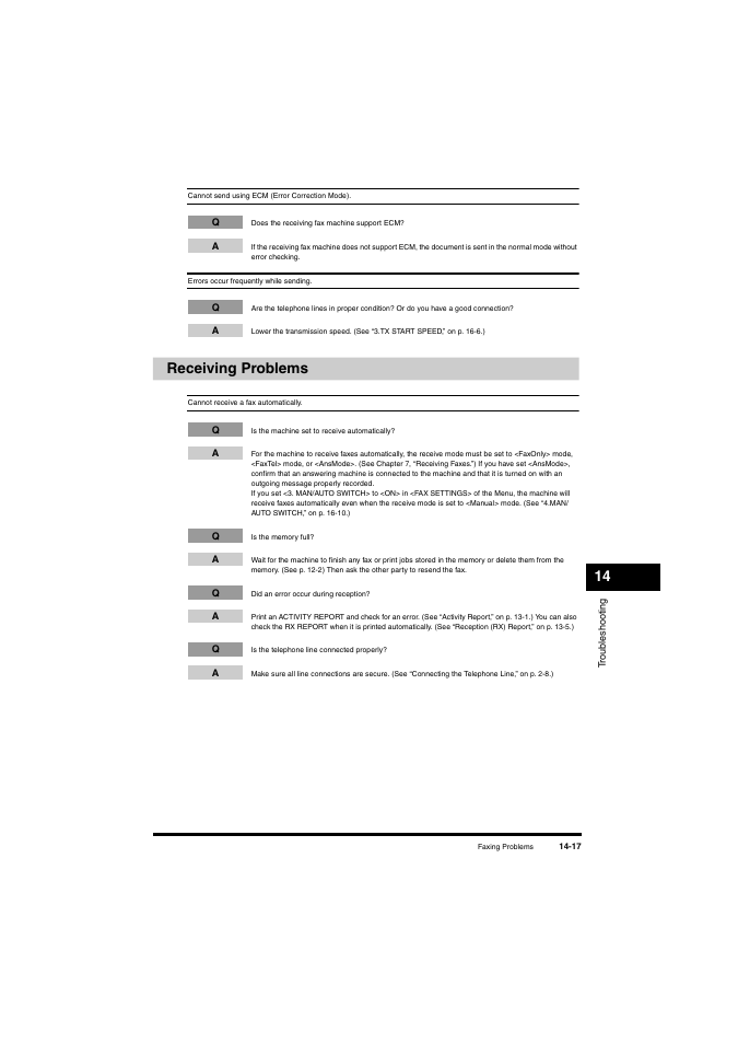 Receiving problems, Receiving problems -17 | Canon L380S User Manual | Page 165 / 224