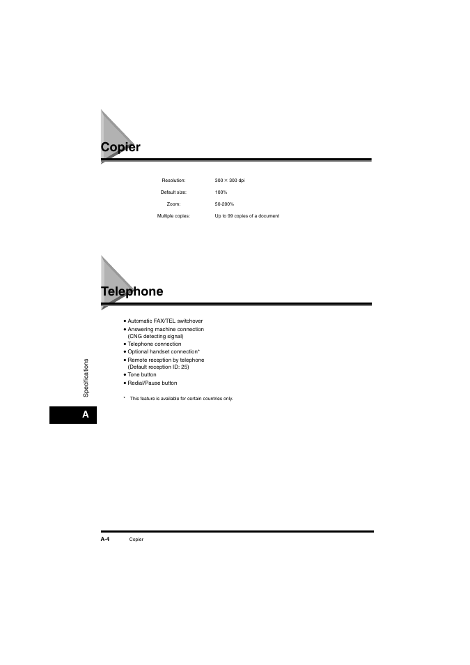 Copier, Telephone, Copier telephone | Canon L380S User Manual | Page 200 / 224