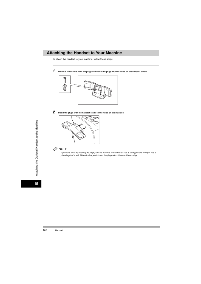 Attaching the handset to your machine, Battaching the handset to your machine | Canon L380S User Manual | Page 207 / 224