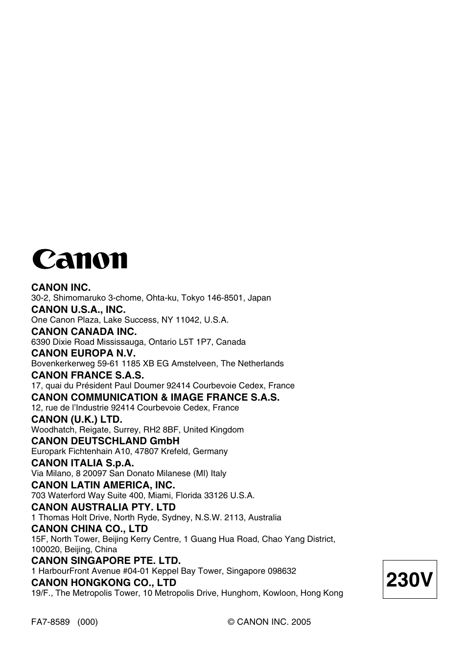 230v | Canon L380S User Manual | Page 224 / 224