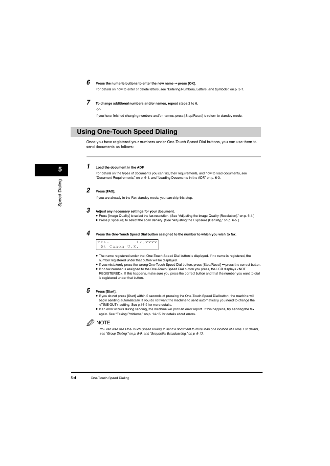 Using one-touch speed dialing, Using one-touch speed dialing -4 | Canon L380S User Manual | Page 64 / 224