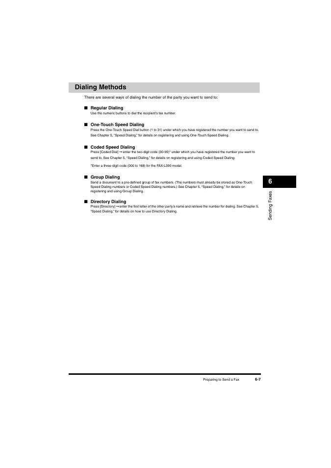 Dialing methods, Dialing methods -7, 6dialing methods | Canon L380S User Manual | Page 80 / 224