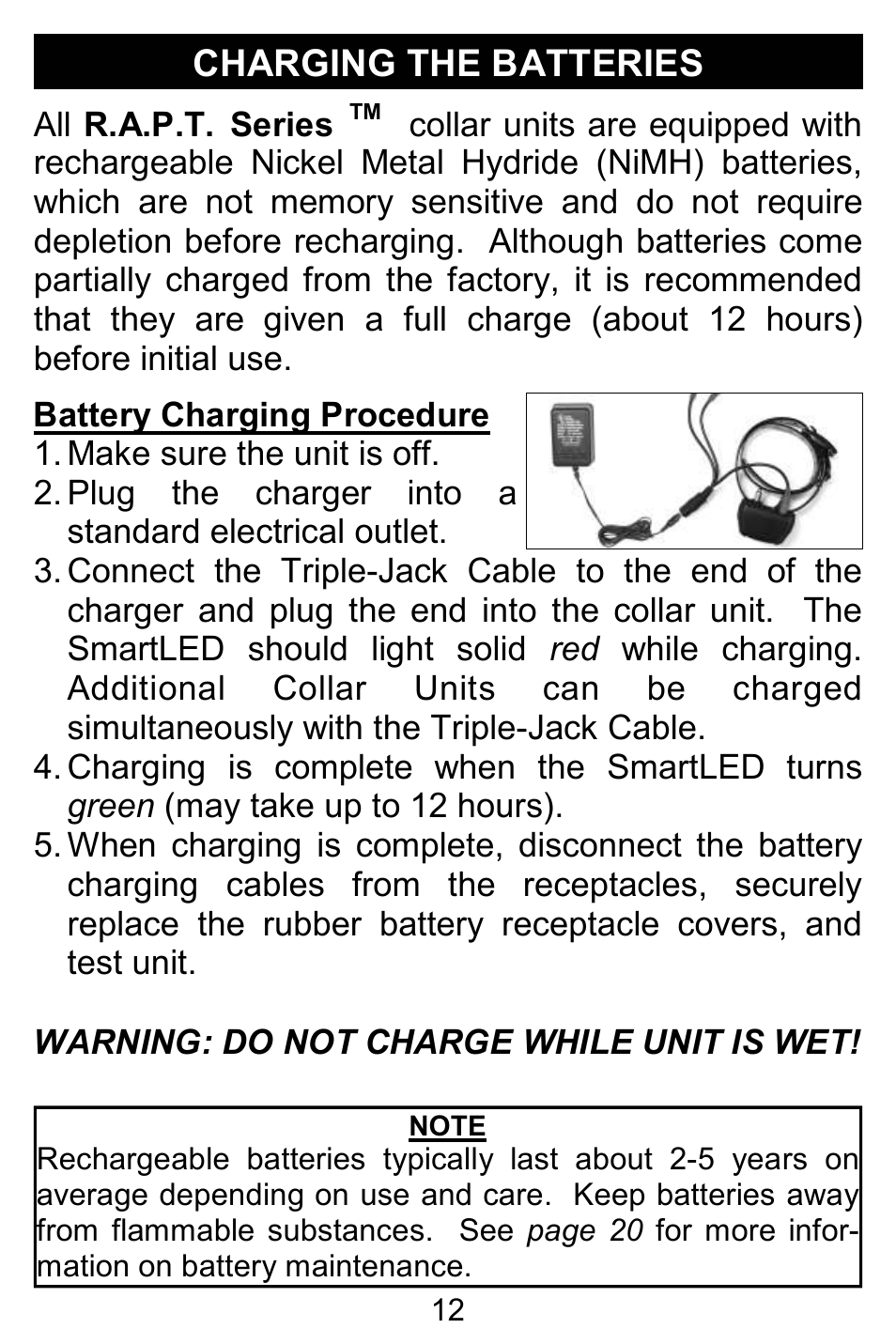 Charging the batteries | D.T. Systems R.A.P.T. 1400 Series User Manual | Page 12 / 24