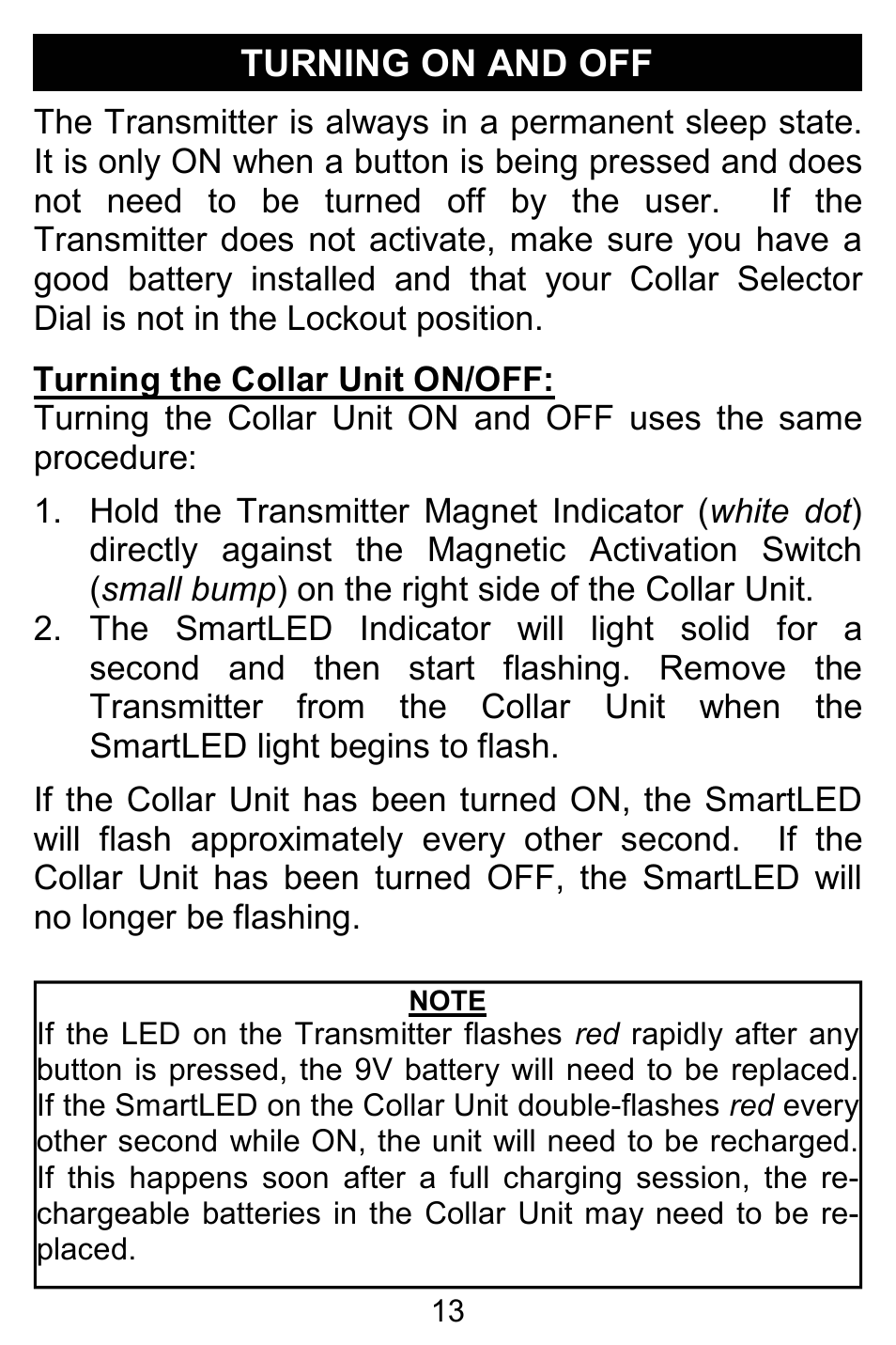 Turning on and off | D.T. Systems R.A.P.T. 1400 Series User Manual | Page 13 / 24