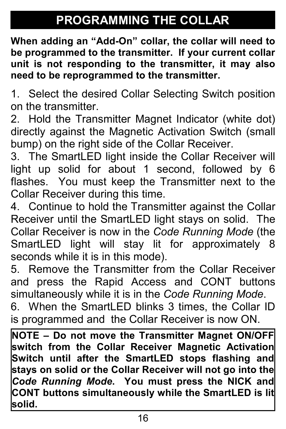 Programming the collar | D.T. Systems R.A.P.T. 1400 Series User Manual | Page 16 / 24
