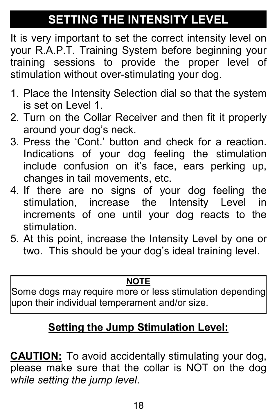 Setting the intensity level | D.T. Systems R.A.P.T. 1400 Series User Manual | Page 18 / 24