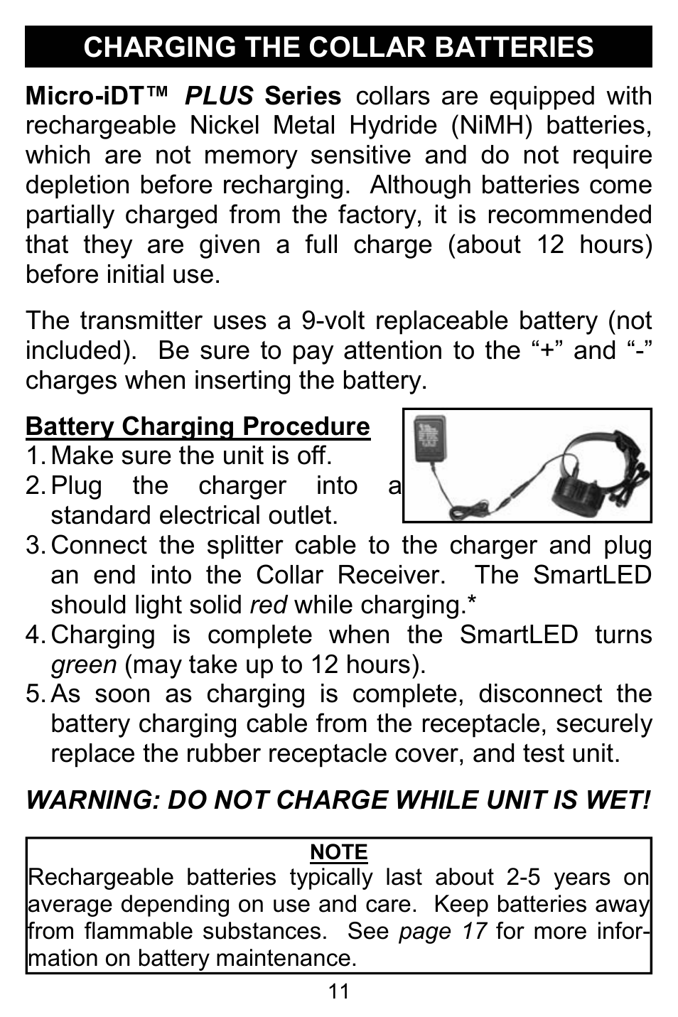 Charging the collar batteries | D.T. Systems Micro-iDT PLUS with SmartLED User Manual | Page 11 / 20