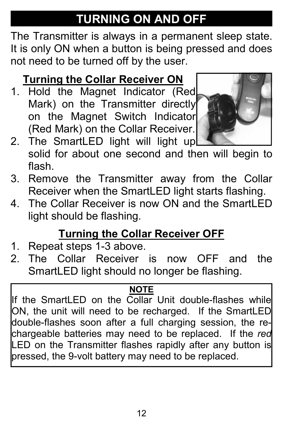 Turning on and off | D.T. Systems Micro-iDT PLUS with SmartLED User Manual | Page 12 / 20