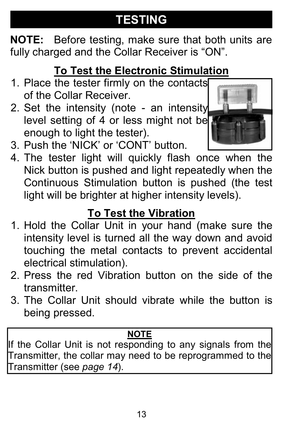 Testing | D.T. Systems Micro-iDT PLUS with SmartLED User Manual | Page 13 / 20